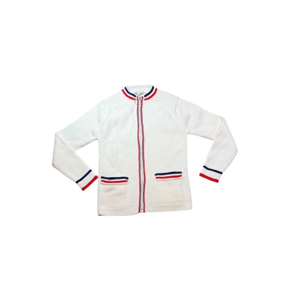 VTG Jeri Jo White Zip Cardigan Women's Size Medium Sweater - Tennis - Varsity
